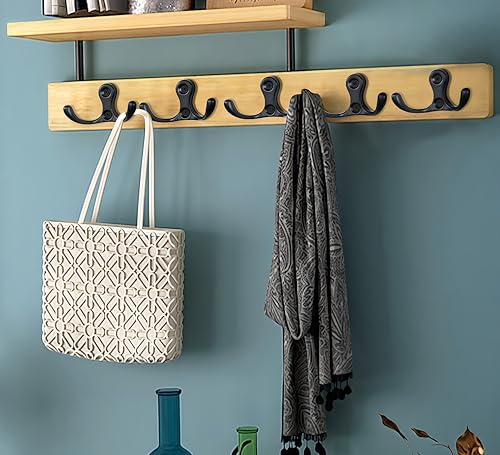 10 Pack Black Dual Prong Wall Hooks, 15 lbs Heavy Duty J-Shaped Coat Hooks with Screws & Anchors, Rust Resistant Wall Mounted Hooks for Farmhouse Industrial Entryway Bathroom - color: Black