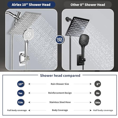 Airlex Shower Head Rain Shower Head with Handheld Spary, High Pressure Rainfall Showerhead and 4 Modes Handheld Shower Heads Built-in Power Wash with 71 Inch Stainless Steel Hose, 10'' Sliver - color: Silver, size: 10 Inch