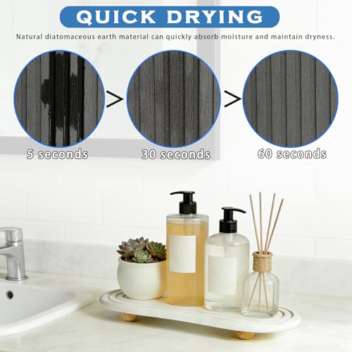 Instant Dry Sink Tray, Anti-Slip Stone Sink Caddy, Durable Kitchen Sink Organizer, Quick Dry Water Absorbing Stone Tray for Bathroom Counter, Stone Soap Tray - color: White Wooden Foot 4circles Large