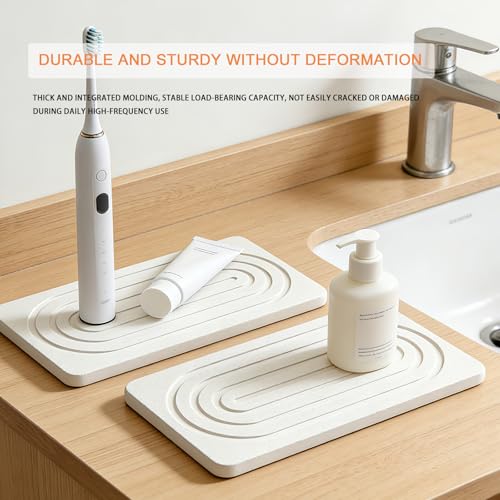 2Pack Water Absorbing Stone Tray,Instant Dry Sink Tray Quick Drying Diatomite Bathroom Tray Countertop, Stone Drying Mat for Kitchen Counter Coasters, Soap Dish Holder(8.3"x 4")