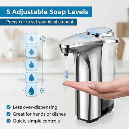 Zyler Touchless Dish Soap Dispenser 17oz/500ml – Automatic Soap Dispenser Touchless with 5 Adjustable Soap Levels, Refillable Liquid Dispenser for Kitchen Sink & Bathroom