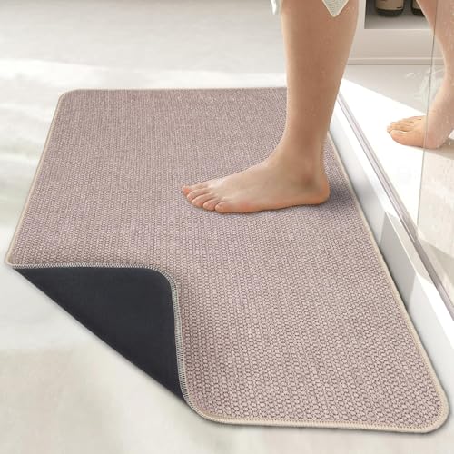 Bath Mat,Ultra Thin Bathroom Runner Rugs,Large Bath Mats for Bathroom,Quick Dry,Non-Slip,Machine Washable,Low Pile,Bath Rug,Shower Outside,Sink,Home Decor Accessories.Beige,1'5"x2'11"（17x35inch） - color: Beige, size: 1'5" X 2'11" (Runner)