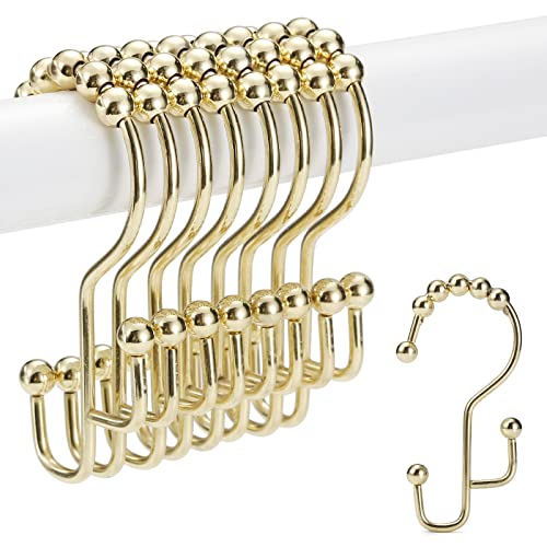 Shower Curtain Rings, SUTINE Shower Curtain Hooks, Stainless Steel Gold Shower Curtain Hooks Rust Proof, Easy Sliding Double Shower Hooks for Shower Curtains, Curtain & Liners, 12pcs-Gold - color: Gold