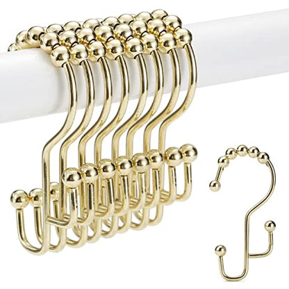 Shower Curtain Rings, SUTINE Shower Curtain Hooks, Stainless Steel Gold Shower Curtain Hooks Rust Proof, Easy Sliding Double Shower Hooks for Shower Curtains, Curtain & Liners, 12pcs-Gold - color: Gold