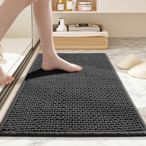 Bathroom Rugs Non Slip Washable, Super Absorbent Thin Bath Mat for Small Quick Dry Low Pile Bathroom Rug, (Black, 24″x16″) - color: Black, size: 1'4" x 2' (24″x16″)