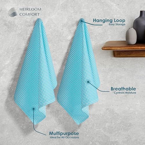 5 Pack Dual Tone Waffle Weave Kitchen Towels, 16x26 Inch, 100% Cotton, Super Absorbent, Fast Dry Dishcloth Set, Soft and Durable, Aqua Blue - color: Aqua Blue, size: 16 x 26 - Pack of 5