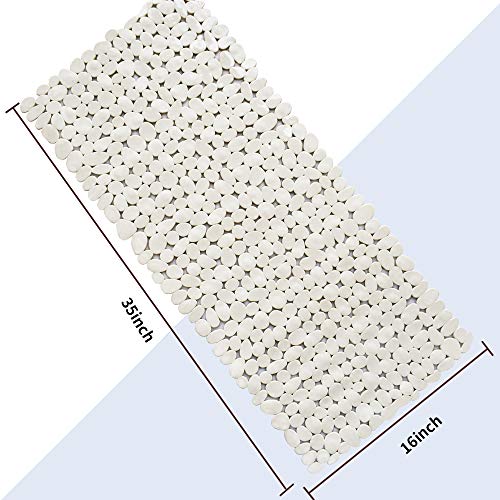 SONGZIMING Bathtub Mat Non Slip Pebble Bath Shower Mat with Drain Holes, Suction Cups Mat for Tub (16" W x 35" L,Beige) - color: Beige