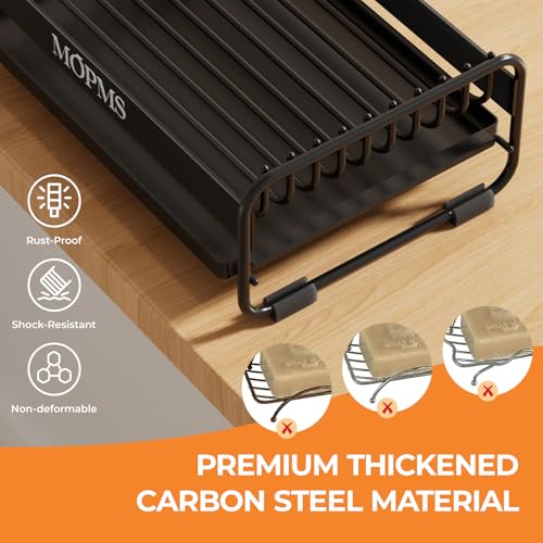 MOPMS Soap Dish for Shower, Carbon Steel Bar Soap Holder with Drainage | Durable Soap Saver with Water Tray for Bathroom, Kicthen Sink and Countertop - color: Black