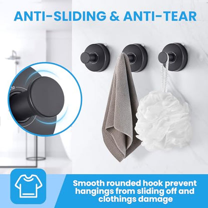 JOMOLA 2PCS Stainless Steel Suction Cup Hook Bathroom Towel Holder Utility Shower Hooks Hanger for Towel Storage Kitchen Utensil Vacuum Suction Cup Hooks, Matte Black - color: Matte Black