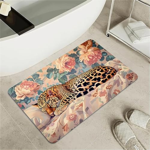 Diatomaceous Earth Bath Mat,Leopard Sleeping Non-Slip Volume Super Absorbent Fast Drying Eco-Friendly Easy to Clean for Bathroom Kitchen Door mat 17×27.5Inch (43 * 70cm) - color: Leopard Sleeping, size: 17×27.5Inch (43*70cm)