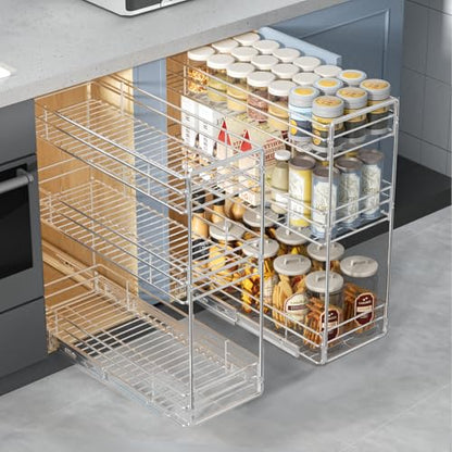 Pull Out Spice Rack Cabinet Organizer 8½" W x 20½" D, 3 Tier Heavy Duty Sliding Spice Cabinet Organization for Narrow Cabinet, Pull Out Shelves for Kitchen - size: 8½" W X 20½" D,3 Tier