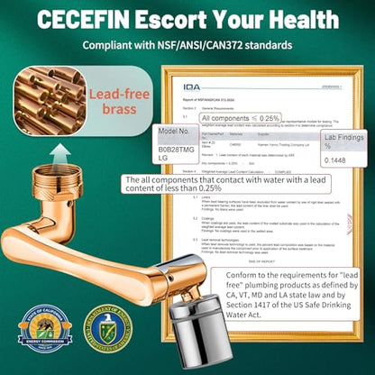 Patented CECEFIN Swivel Faucet Extender Sink Aerator NSF/ANSI 372 Standard | Bathroom/Kitchen Tap Extension Lead-free, 1440° Rotatable 2-Mode Water Splash Spray Attachment, Multifunctional Robotic Arm - color: A- Swivel Faucet Aerator
