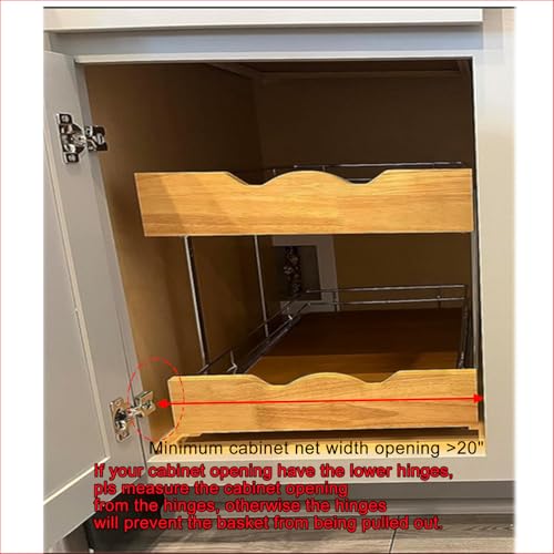 DINDON 2 Tier Pull Out Cabinet Organizer (20" W x 21" D) Slide Out Wood Shelf Double Tier Kitchen Wire Basket with Chrome Finish… - size: 20'' W X 21'' D