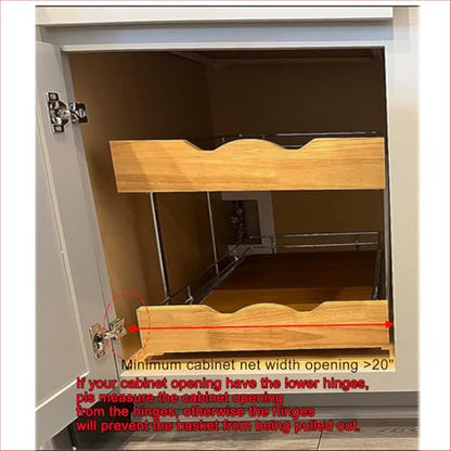 DINDON 2 Tier Pull Out Cabinet Organizer (20" W x 21" D) Slide Out Wood Shelf Double Tier Kitchen Wire Basket with Chrome Finish… - size: 20'' W X 21'' D