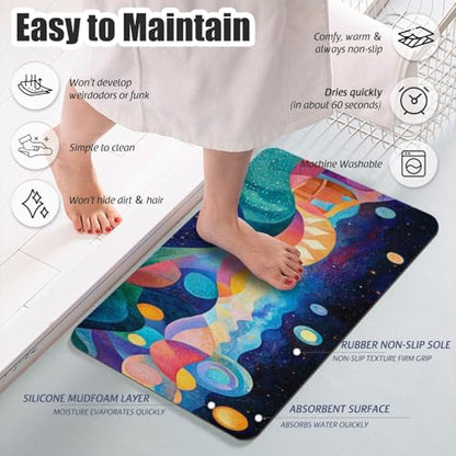 Bathroom Runner Mat Rugs Long,Galaxy Nebula Space Universe Starry creative design Diatomite Stone Bath Mat Large Absorbent Diatomaceous Earth Mat Non Slip Fast Dry Shower Mat Bathroom Rugs 16x42in - color: Design04