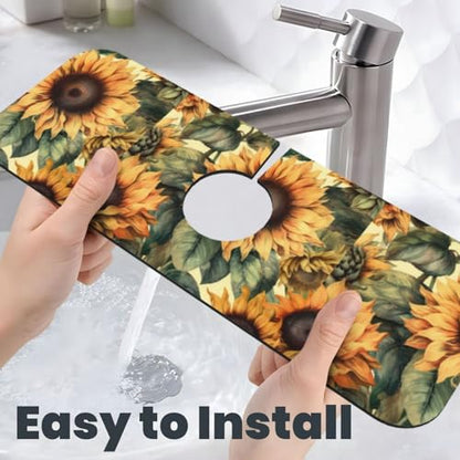 Diatomite Faucet Mat for Kitchen Fast Drying Sink & Bathroom Counter, Super Absorbent Water Sink Protectors Prevent Moisture Buildup, Sink Splash Guard Sunflower Pattern - color: Sunflowers1