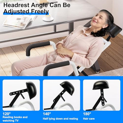 Reclining Shower Chair with Wheels,Commode Wheelchair Toilet Chair | Padded Transfer Chair with Headrest, Flip-up Armrests & Foot Rests, Tilt Rolling Wheelchair for Elderly, Disabled, Handicap