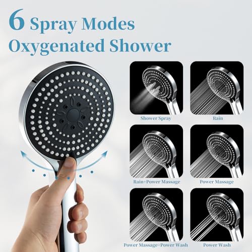 OFFO Shower Slide Bar Combo, Adjustable 40 in Slide Bar with 6-Mode High Pressure Handheld Shower Head and 60 in Stainless Steel Hose, Screw Wall Mounted, Chrome - color: Chrome, style: 40" Slide Bar & 60" Hose