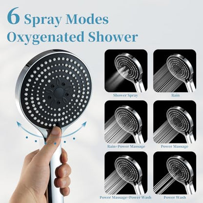 OFFO Shower Slide Bar Combo, Adjustable 40 in Slide Bar with 6-Mode High Pressure Handheld Shower Head and 60 in Stainless Steel Hose, Screw Wall Mounted, Chrome - color: Chrome, style: 40" Slide Bar & 60" Hose