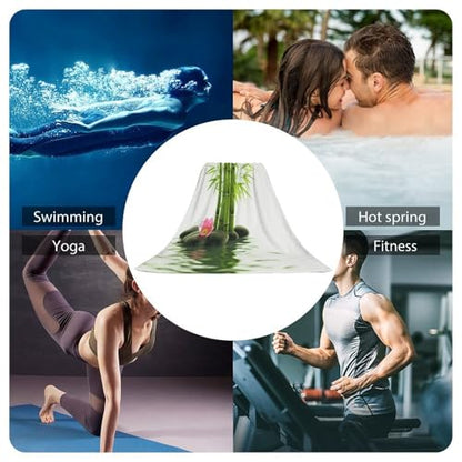Green Bamboo Lotus Bath Towel Highly Absorbent,Beach Towels for Men Women,Pool Towel Bathroom Essential for Beach,Gym,Travel, Camp