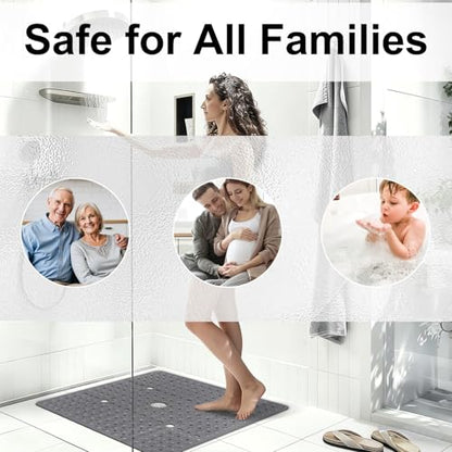 Square Shower Mat Non Slip, 27 x 27 Inch Quick Drain TPE Anti Slip Shower Mats for Inside Shower, Soft Shower Floor Mat with Suction Cups, Quick Drying, Machine Washable - color: Grey