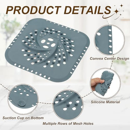 uxcell 2 Pcs Square Drain Cover, 5.7 Inch Shower Hair Catcher Drain Cover for Shower Room Bathtubs Kitchen Sink Laundry Room, Blue - color: Blue