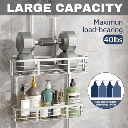 Shower Caddy Hanging, Never Rust Aluminum Shower Organizer, Over Showerhead No Drilling Shower Racks, with Soap Holder Multi Hooks Bathroom Storage for Shampoo Sponge,Silvery - color: Silvery