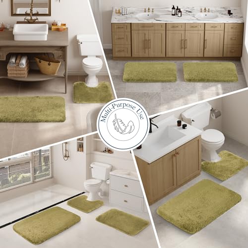 Walensee Bath Rug - Non Slip, Soft Microfiber Shaggy Bath Mat (20 x 32, Olive Green) Water Absorbent, Machine Washable, Thick Plush Shower Mat - color: Olive Green, size: 20" x 32"
