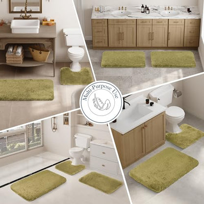 Walensee Bath Rug - Non Slip, Soft Microfiber Shaggy Bath Mat (20 x 32, Olive Green) Water Absorbent, Machine Washable, Thick Plush Shower Mat - color: Olive Green, size: 20" x 32"