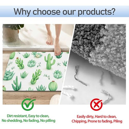 Cactus Succulent Bathroom Mat, Non-Slip Rubber Backing Thin Low-Profile Bath Rug, Easy-Clean Bathroom Floor Mat for Shower, Bathtub, Kitchen, or Entryway - color: Cactus and Succulent