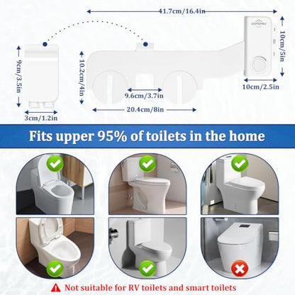 Bidet Attachment for Toilet, Non-Electric Ultra-Slim Bidet Toilet Seat Adjustable Water Pressure with Self-Cleaning Dual Nozzle (Frontal & Rear Wash), White