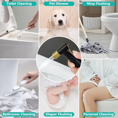 BARROCK Handheld Bidet Sprayer for Toilet, Stainless Steel Metal Made Baby Cloth Diaper Spraying Kit, Bathroom Toilet Bidet Attachment Set for Bathing Pets and Feminine Washing,Matte Black and Gold - color: Black and Gold