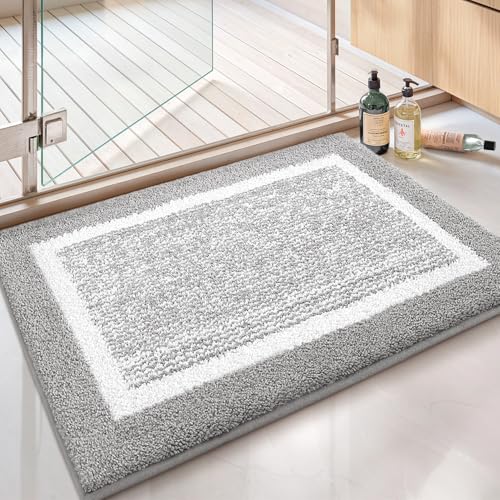 Color&Geometry Simple and Stylish Bathroom Rugs for Bathroom, 20"x32",Grey | Standard Sized Non Slip Bath Mats, Absorbent, Soft, Washable, Microfiber Shower Mat Outside Shower - color: Grey White, size: 20"x32"
