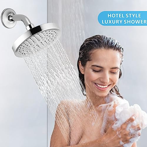 High Pressure Rain Shower Head with Arm - High Flow Rainfall Showerhead - Luxury Modern Look - Pressure Boosting (6" Shower Head with 6" Arm, Chrome) - color: Luxury Polished Chrome