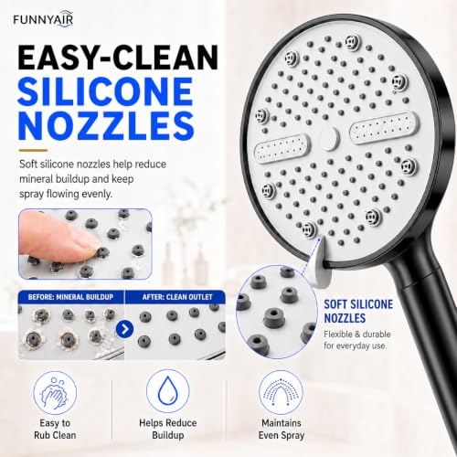 High Pressure Shower Head, Stick-on Low Mount Wall Bracket, Black | 5 Spray Modes, Water-Saving, 360° Adjustable Bracket, For Low Water Pressure Home, RV, Bathroom, Fix Firmly Kid-Friendly - color: Black