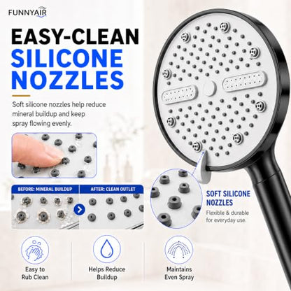 High Pressure Shower Head, Stick-on Low Mount Wall Bracket, Black | 5 Spray Modes, Water-Saving, 360° Adjustable Bracket, For Low Water Pressure Home, RV, Bathroom, Fix Firmly Kid-Friendly - color: Black