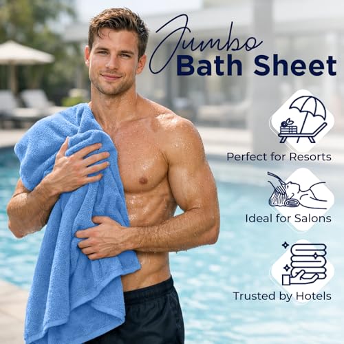 DAN RIVER Pack of 1 Jumbo Bath Sheet 40x80 Inches, Extra Large Bath Towel, Super Soft, Highly Absorbment & Quick Dry Cotton Towels - Medium Blue - color: Medium Blue