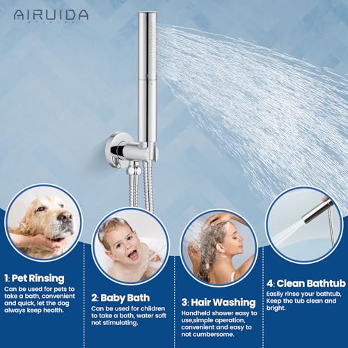Airuida 3-Function Shower System with Tub Spout – Round Rainfall Shower Faucet Combo,Handheld Spray with 2 Functions,Includes Rough-In Valve with 360° Rotating Drain,12 Inch Shower Head,Chrome Polish - color: Chrome Polish, size: 12 Inch