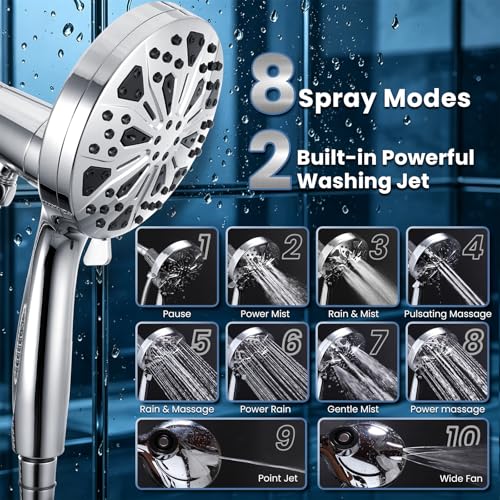 High Pressure Magnetic Filtered Shower Head with Handheld, Chrome | Detachable Showerhead with 72-Inch Hose, 10 Mode, Power Jet, 5-Inch Face, Anti-Clog Nozzles, Hard Water Softening Filter