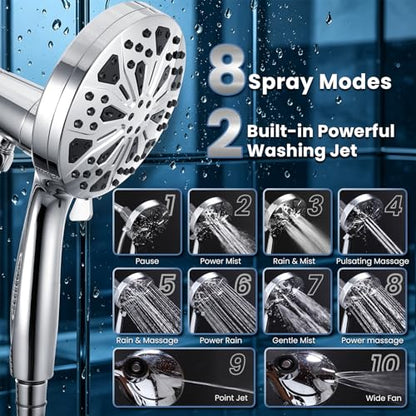 High Pressure Magnetic Filtered Shower Head with Handheld, Chrome | Detachable Showerhead with 72-Inch Hose, 10 Mode, Power Jet, 5-Inch Face, Anti-Clog Nozzles, Hard Water Softening Filter