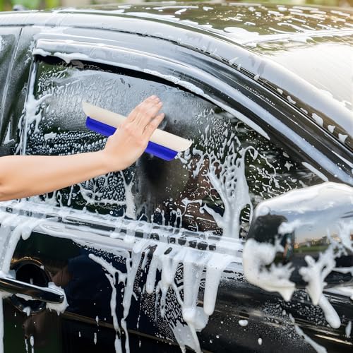 2 Pack 14 Inch Car Drying Squeegee Blue Longer Silicone Water Squeegee Window Shower Blade Automotive Squeegees Flexible Auto T-bar Rubber Squeegees for Car Windshield Glass Bathroom Wash Tool - color: Blue