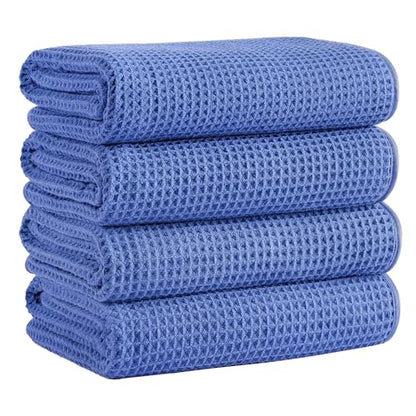 Microfiber Waffle Bath Towels, 4 Pieces, Soft, Absorbent, Fast Drying, Lint Free 430 GSM (27''x55''/68.58 cm x139.7 cm) - color: Dark Blue