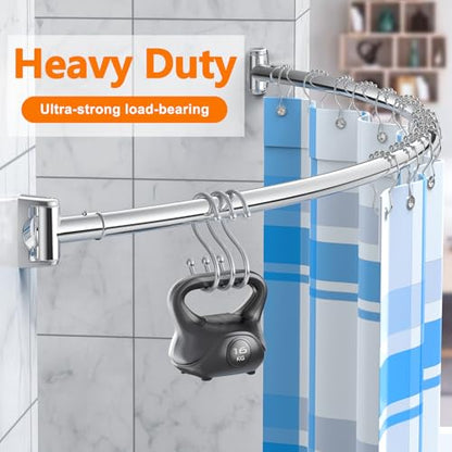 Curved Shower Curtain Rod, Adjustable 45-72 Inches Curved Shower Rod, Rustproof Shower Curtain Rod, Never Fall Telescoping Design for Bathroom, Silver, Need to Drill - color: Silver