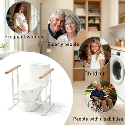 Toilet Safety Rails for Seniors - Toilet Safety Frame with Dual Pillars, Waterproof Nighttime Reflective Base, 3-Speed Height Adjustment (White, Double Pillar) - color: White