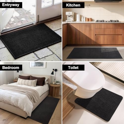 Triohero Bathroom Runner Rugs, Long Bath Mat Runner Washable Thin Quick Dry Low Pile Bathroom Runner Rugs Non Slip, Black 24"x70" - color: Black, size: 24"x70"
