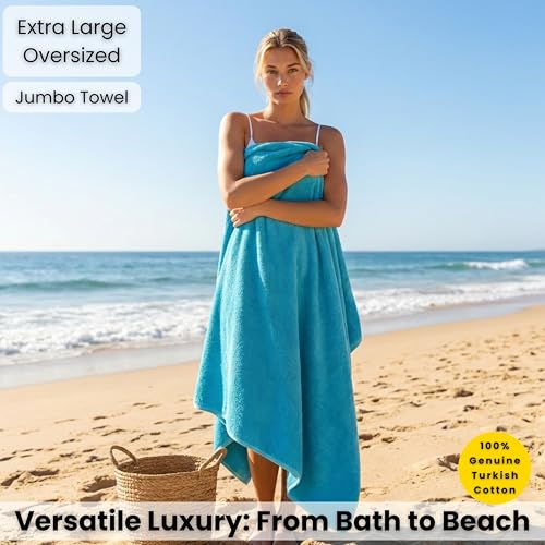 SALBAKOS Luxury 100% Turkish Cotton Bath Sheet 40x80 (1-Piece, Aqua Blue) | Extra Large Jumbo Oversized Bathroom and Beach Towel, Super Soft Highly Absorbent Thick Premium Hotel Quality, Made in Turkey - color: Aqua, size: Jumbo Bath Sheet