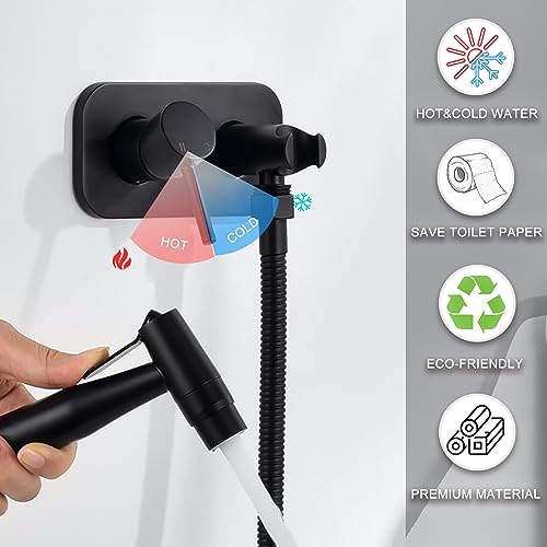 Matte Black Bidet Sprayer for Toilet, Hot and Cold | Warm Water, Hot and Cold Mixing Valve, Handheld, Bidet Attachment