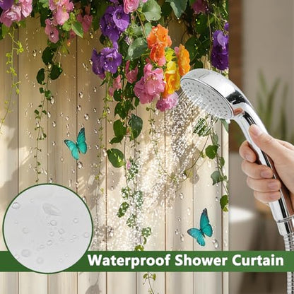 No Hook Floral Shower Curtain with Snap in Liner, Machine Washable Cloth Shower Curtain with See Through Window and Weighted Bottom, Waterproof Fabric Summer Shower Curtains for Bathroom, 71"W x 74"L - color: Flower Vine