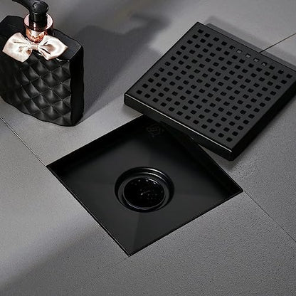 ELLO&ALLO 6 Inch Square Shower Floor Drain with Flange,Removable Quadrato Pattern Grate, SUS 304 Stainless Steel in Oil Rubbed Bronze - color: Oil Rubbed Bronze, size: 6 Inch Grid Cover
