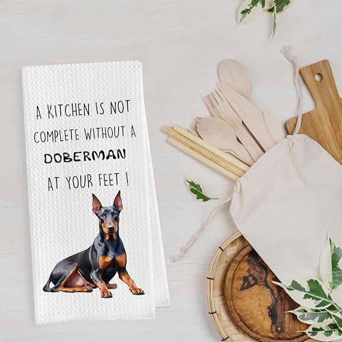Funny Doberman Dish Towels Set - Funny Doberman Gifts Decorative Waffle Kitchen Towels, Doberman Hand Towels, Doberman Tea Towels, Doberman Gifts (16×24 Inches, Set of 2) - color: Doberman
